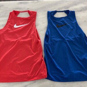 Nike Women's Pro Dri-fit Open-Back Tank Tops  2 Shirts - Blue & Red - Size Small